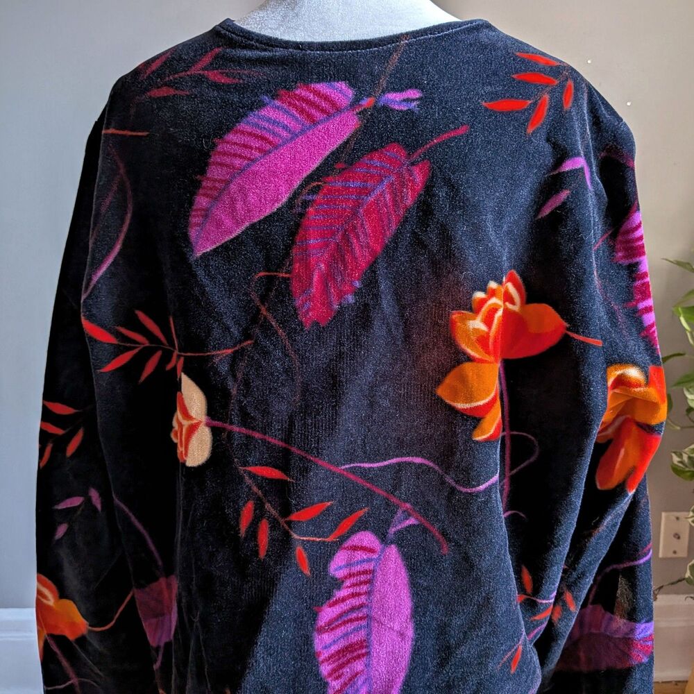 Vintage Ample Togs Floral Velour Top V-Neck Cozy Bright Winter Size XL - Picture 5 of 8